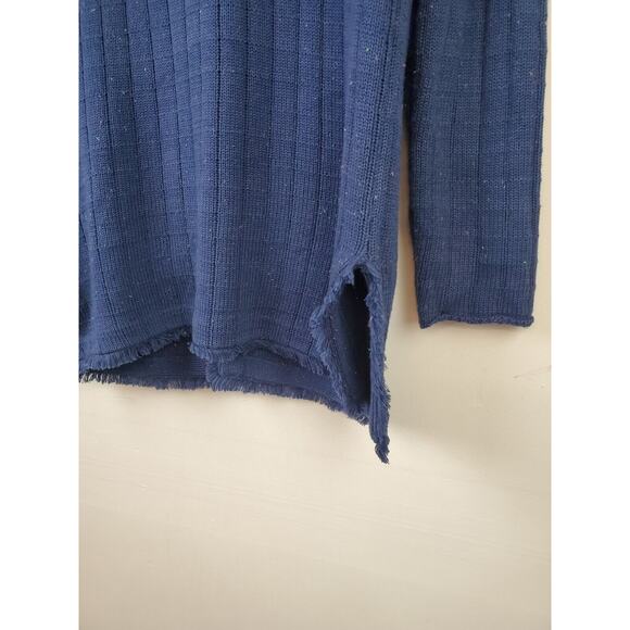 Cabi Womens Medium Navy Blue Speckled Duchess Cardigan Long Fringe Hems Pockets - Picture 6 of 11